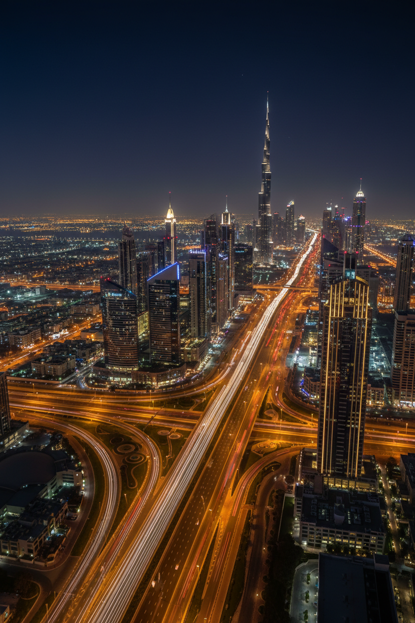 Dubai Highway at night